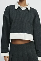 CONTRASTING POPLIN SWEATSHIRT