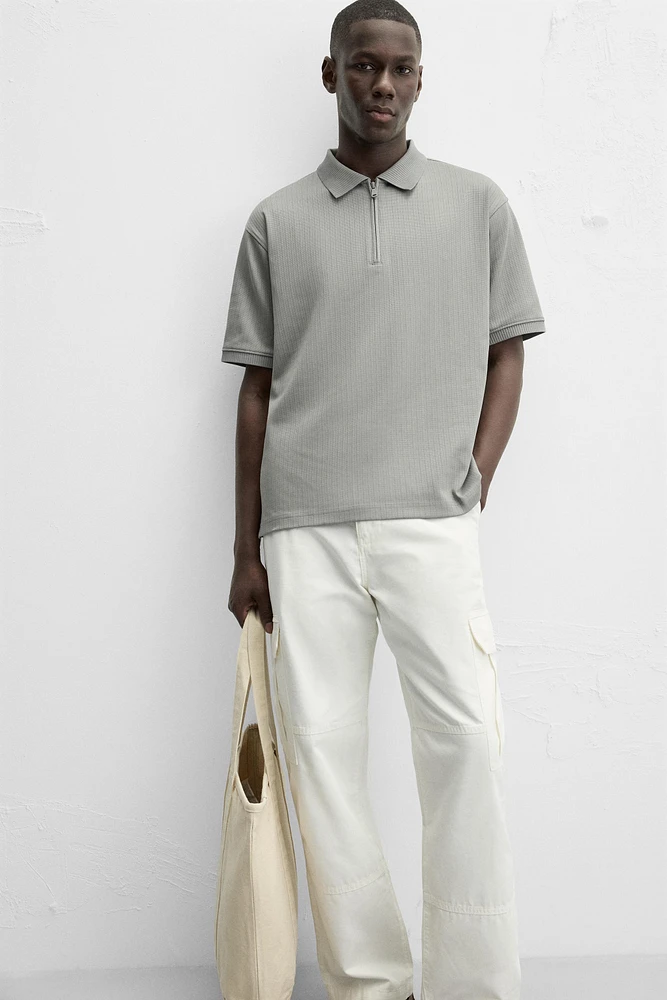 TEXTURED ZIP POLO SHIRT