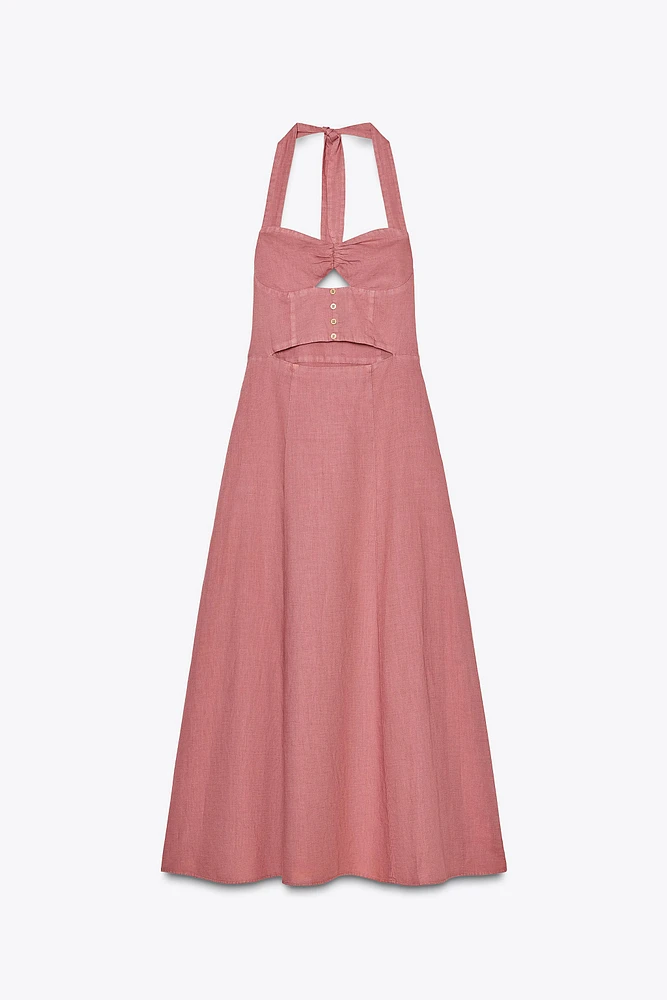 ROBE MIDI HALTER EN RAMIE