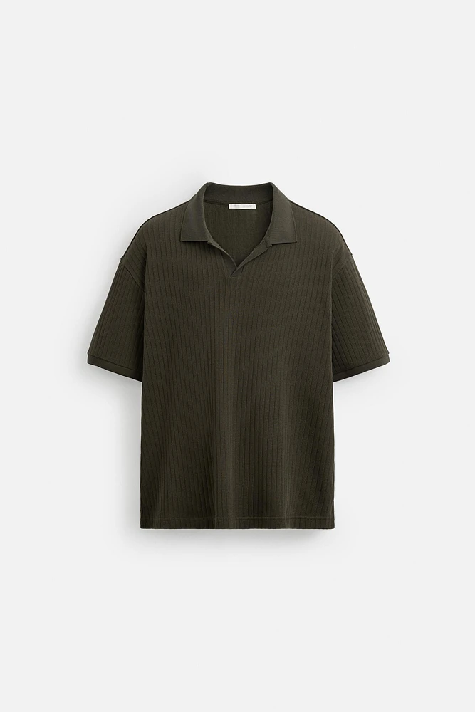 RIBBED TEXTURED POLO SHIRT