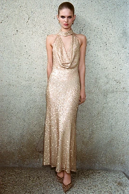 ROBE MI-LONGUE À PAILLETTES