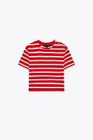 STRIPED KNIT SHORT SLEEVE TOP