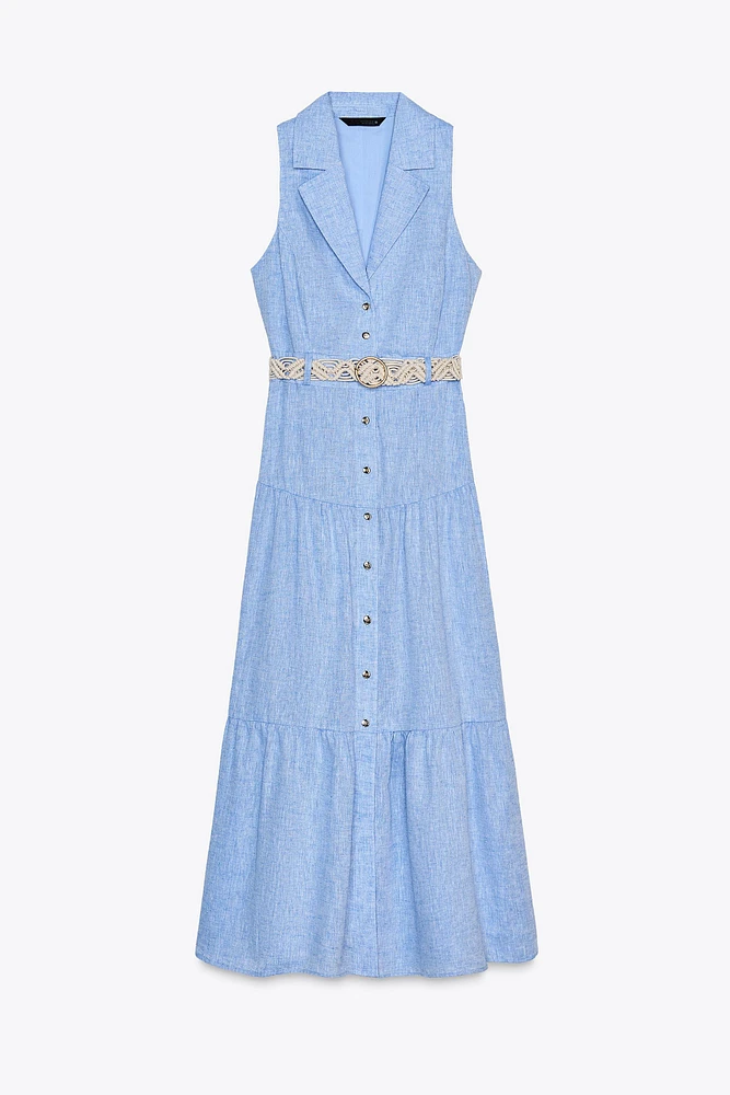 ROBE MI-LONGUE CEINTURE AVEC LIN