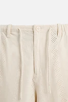 PANTALON COTON ET LIN BRODÉ PERFORÉ