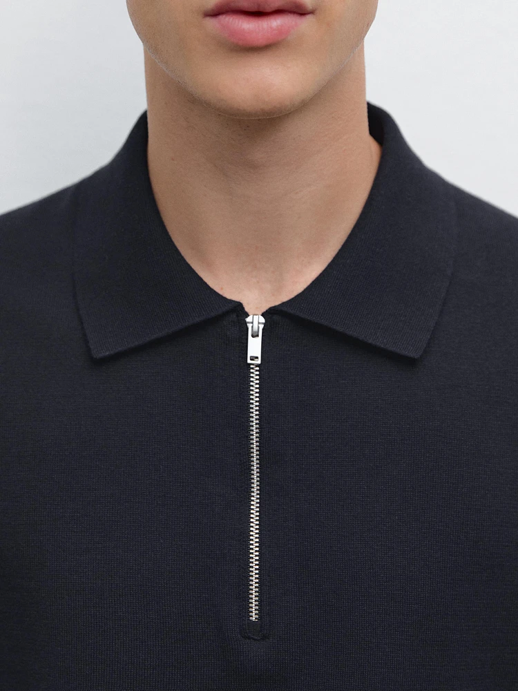 Polo en maille de coton à col zippé