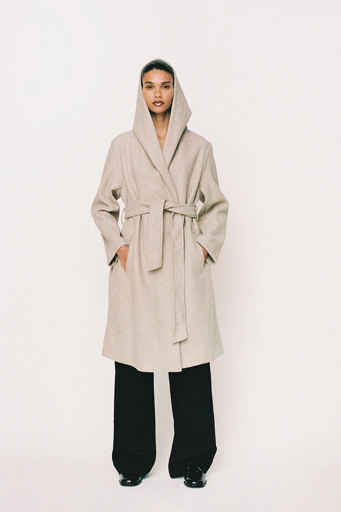 BELTED SOFT HOODED COAT