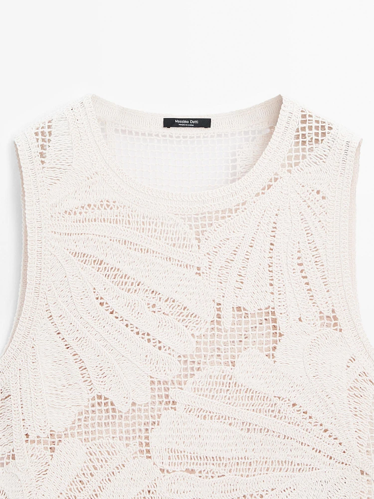 Top en crochet ajouré à fleurs