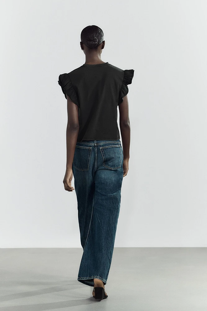 WASHED EFFECT RUFFLE T-SHIRT