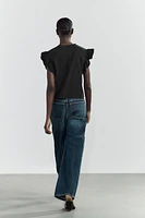 WASHED EFFECT RUFFLE T-SHIRT