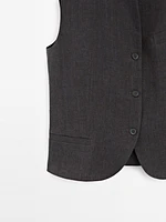 Veste sans manches col roulé 100 % lin