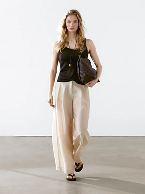 Pantalon à pinces fluide lin mélangé