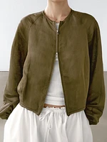Veste bomber effilochée en lin et soie