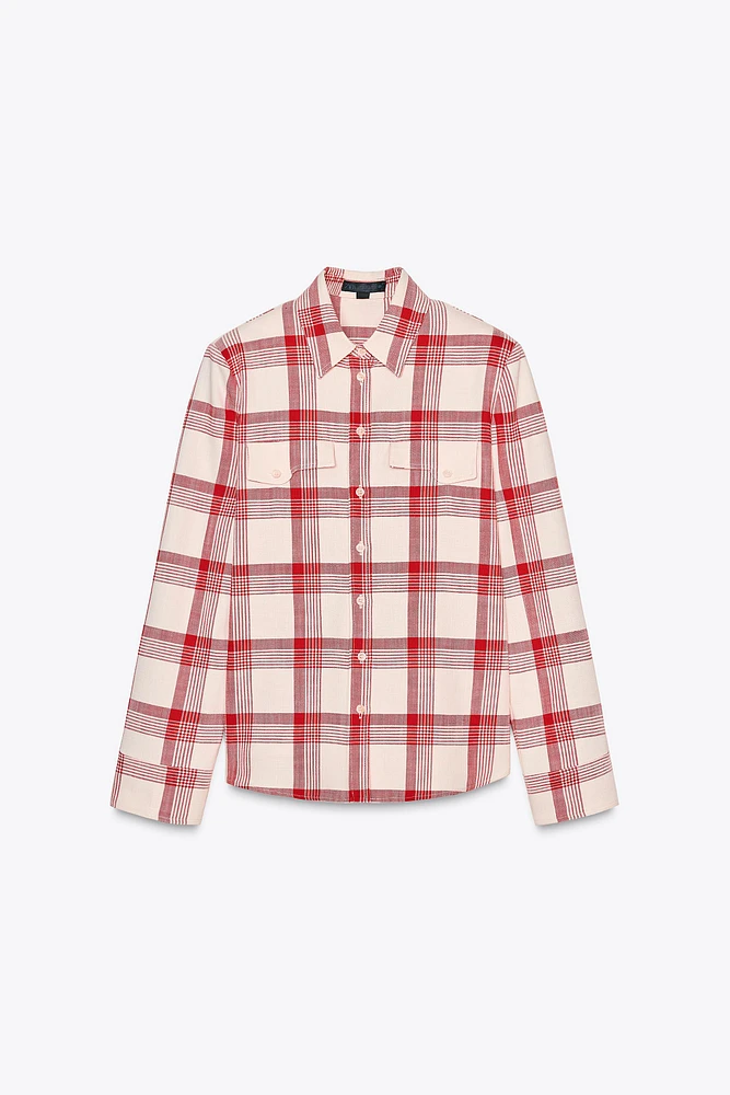 PLAID SHOULDER PAD SHIRT ZW COLLECTION