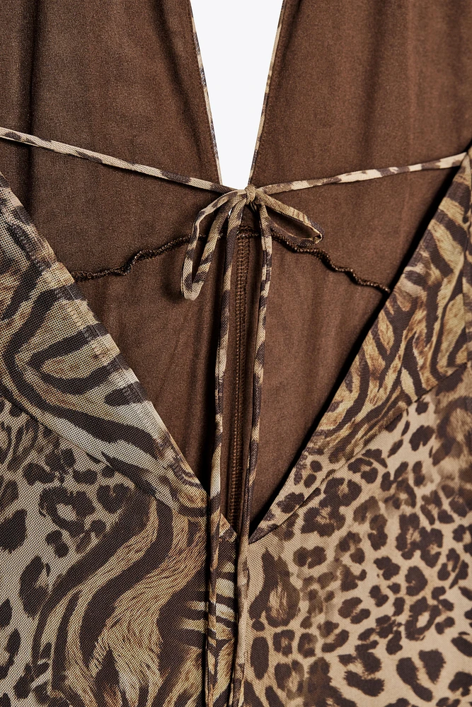 COMBINAISON HALTER TULLE IMPRIMÉ ANIMALIER