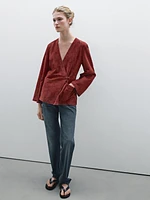 Kimono cache-cœur en cuir et daim