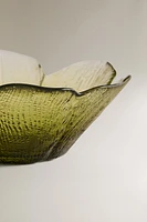 GLASS BOWL WITH RAISED FLORAL DESIGN