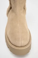 LOW HEEL FAUX FUR SUEDE ANKLE BOOTS