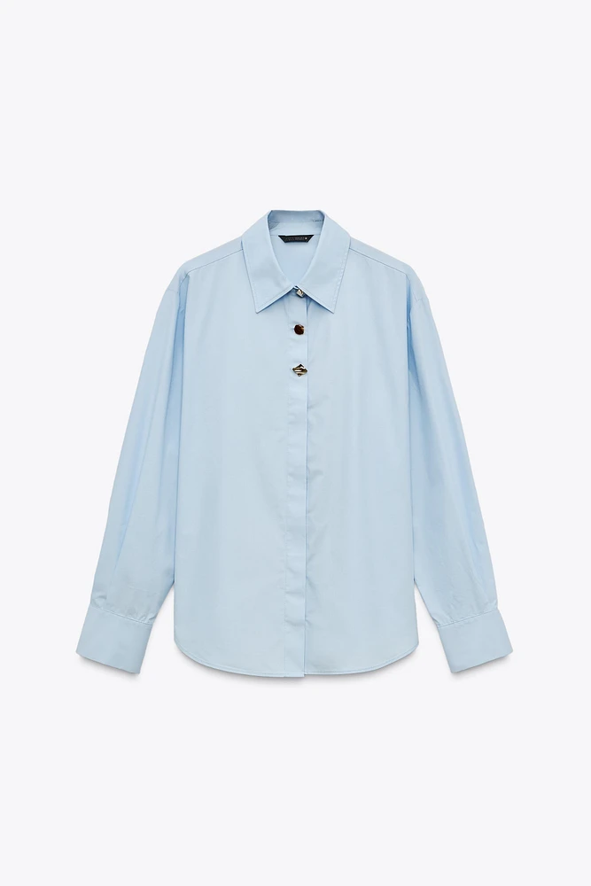 CHEMISE EN POPELINE À BOUTONS MATIÈRES VARIÉES