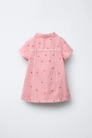 EMBROIDERED HEART SKATER TWILL DRESS