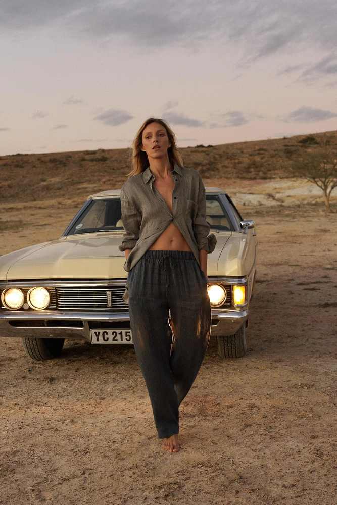 ZW COLLECTION STRIPED LINEN BLEND PANTS
