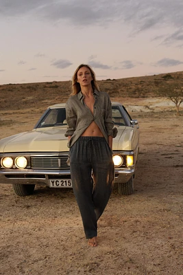 ZW COLLECTION STRIPED LINEN BLEND PANTS