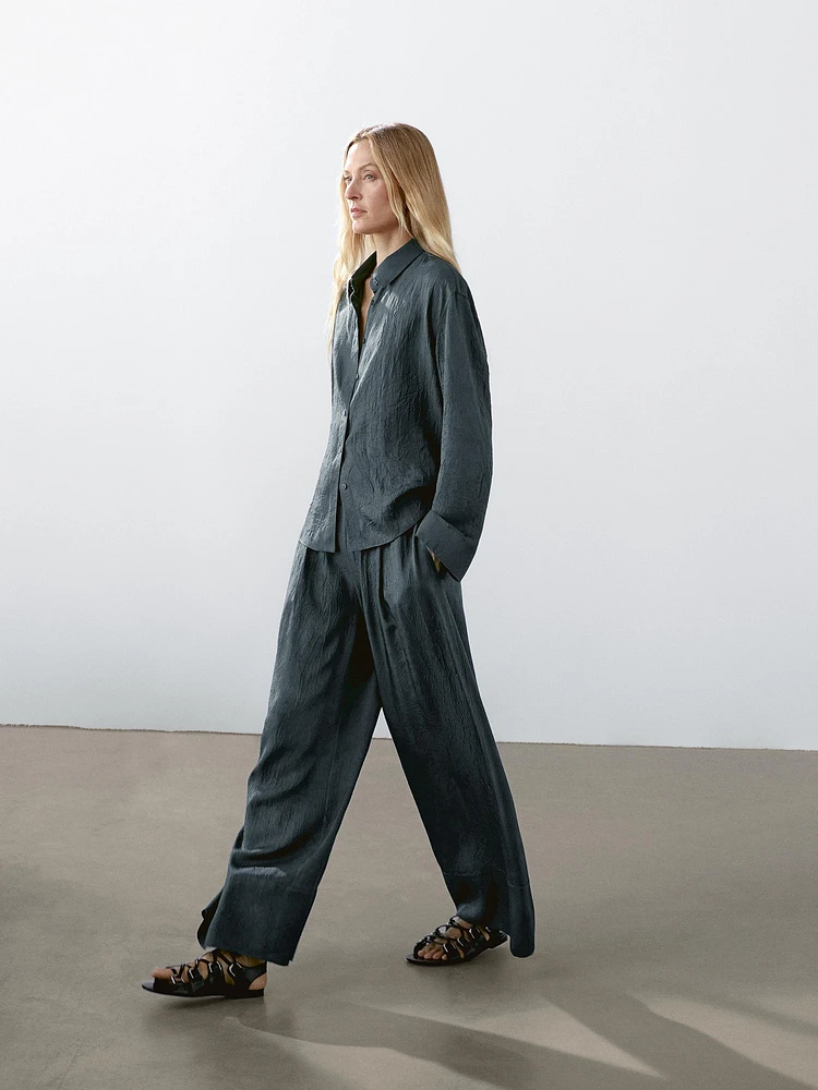 Satin shirt with textured detail