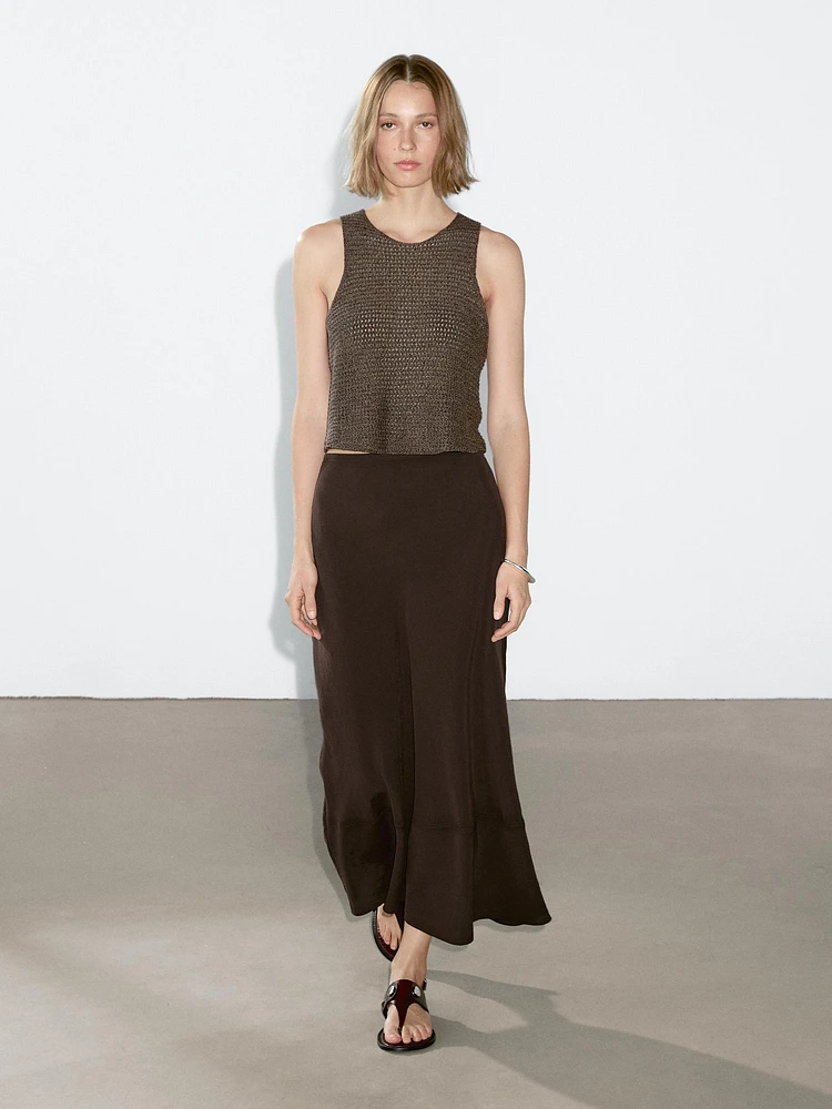 Jupe midi effet lingerie avec couture