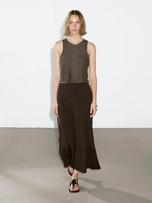 Lace-trimmed midi skirt with seam detail