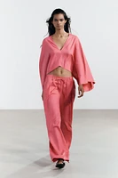 ASYMMETRIC LINEN BLEND CAPE KIMONO