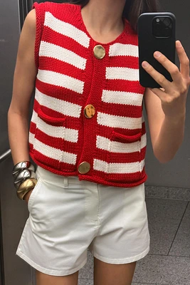 STRIPED KNIT VEST TOP