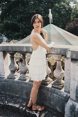 RUFFLED HALTER DRESS