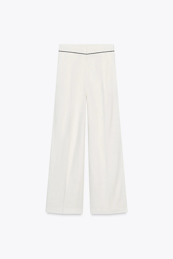 WIDE LEG PIPED PANTS