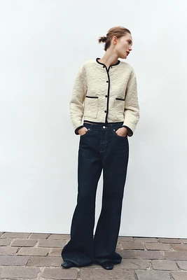 CONTRASTING TRIM FLORAL STITCH JACKET