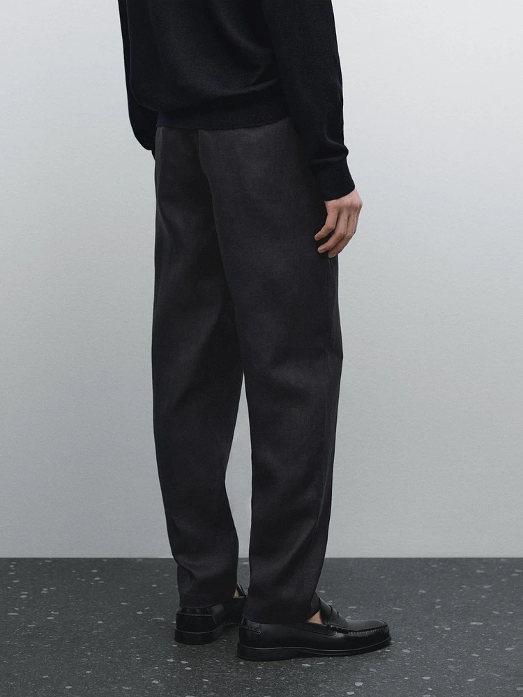 100% linen tapered fit trousers