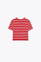 STRIPED KNIT SHORT SLEEVE TOP