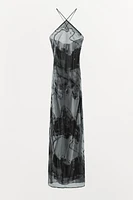 BEADED TIE-DYE HALTER DRESS