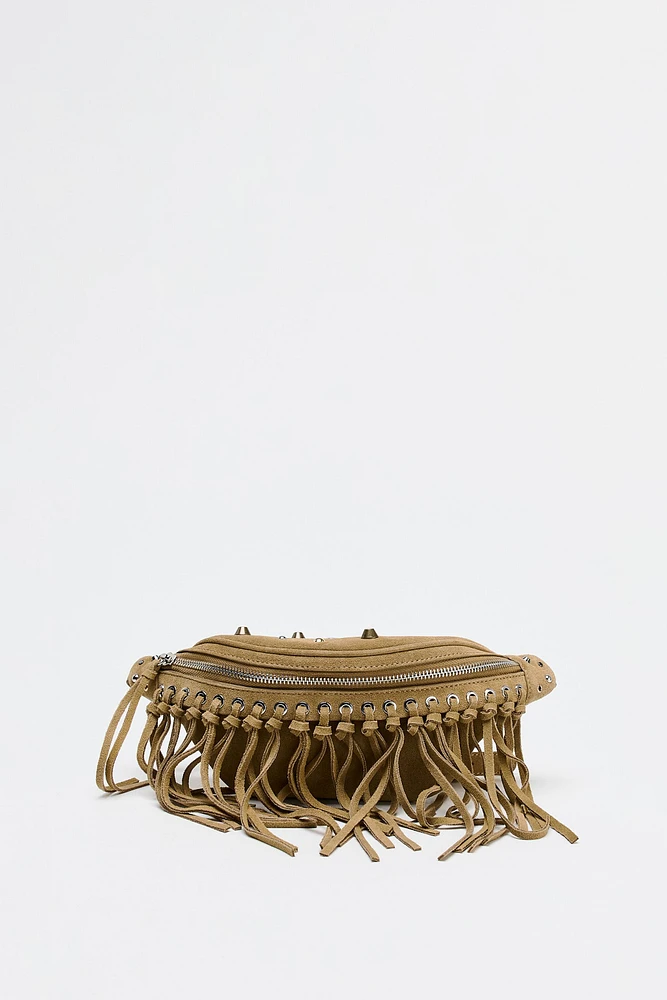 FRINGED SUEDE BELT BAG