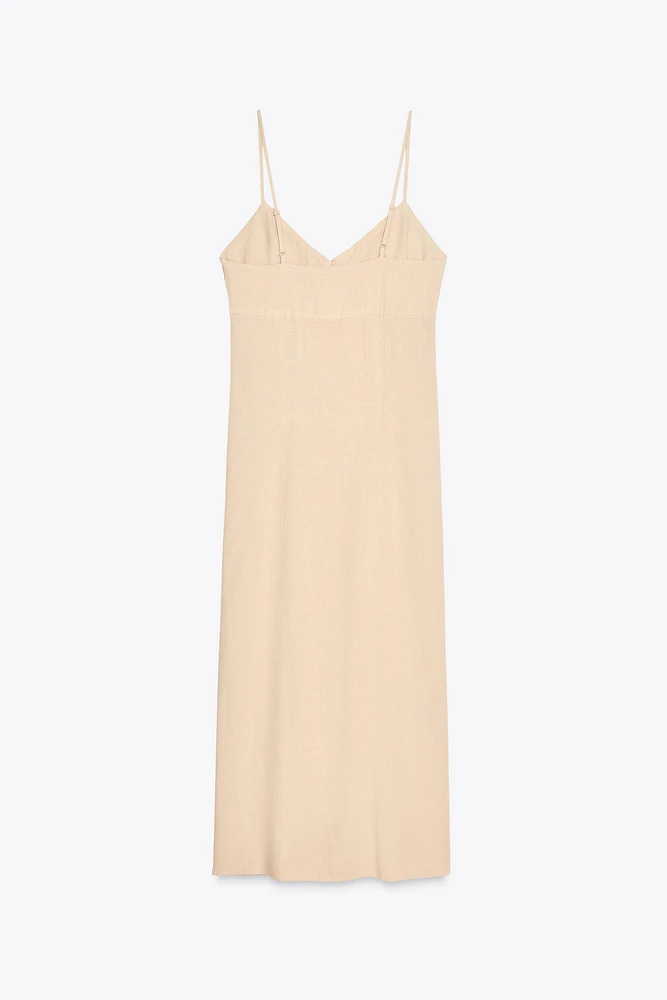 LINEN STRAPPY MIDI DRESS