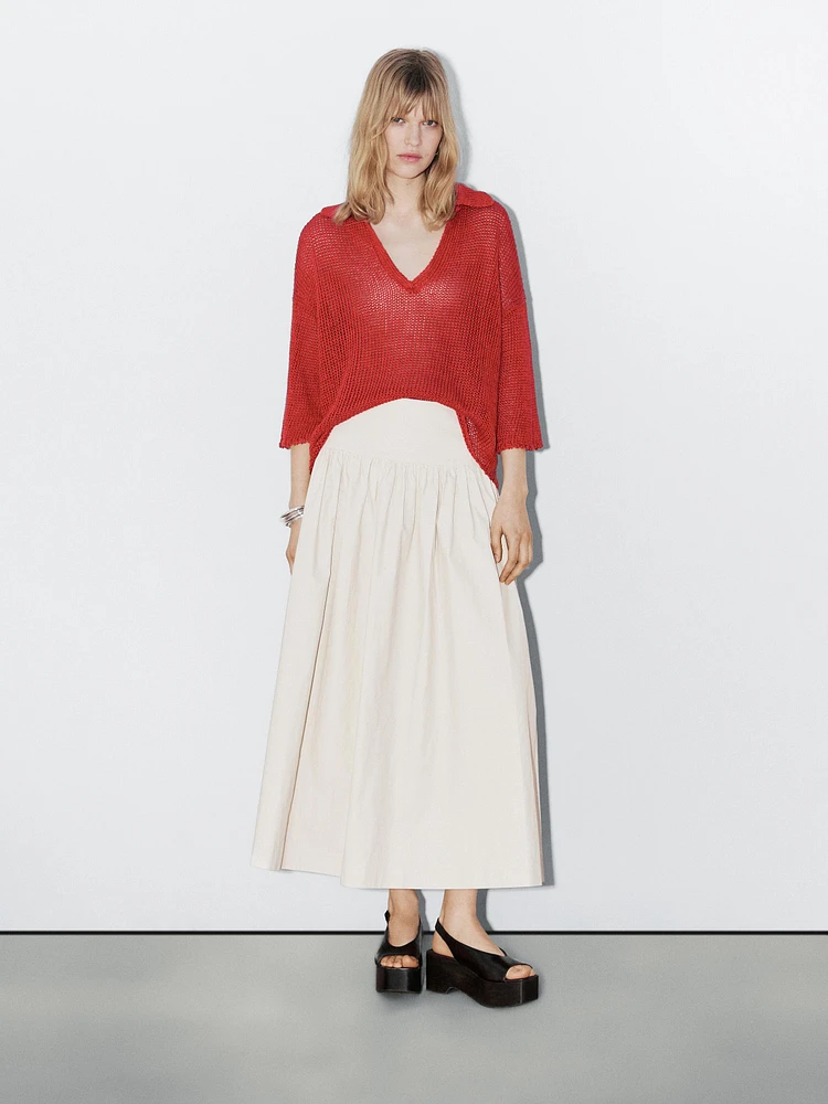 Pull en maille ajourée à col polo - Studio