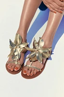 FLOWER FLAT LEATHER SANDALS