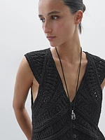 Embellished crochet knit vest