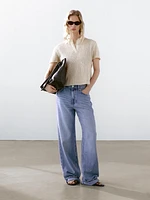 Polo en maille ajourée avec broderie