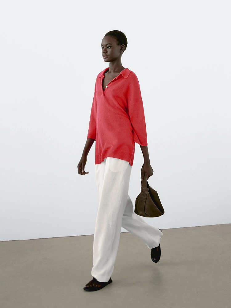 Pull en maille oversize à col polo