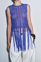 FRINGED CROCHET KNIT TOP