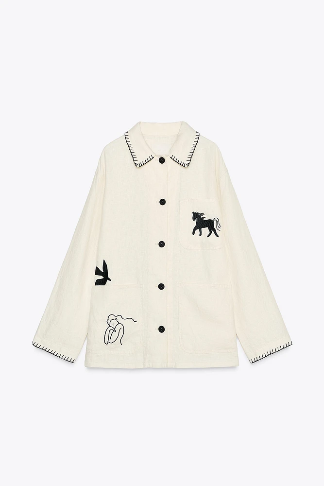 EMBROIDERED LINEN OVERSHIRT ZW COLLECTION