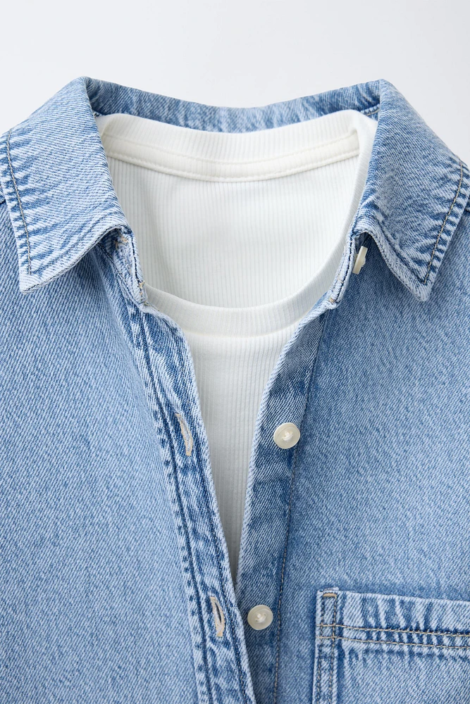 DENIM SHIRT AND RIB KNIT T-SHIRT SET