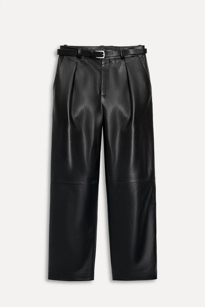 PLEATED LEATHER BELTED PANTS 50TH ANNIVERSARY