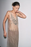 EMBROIDERED BEADED TULLE DRESS