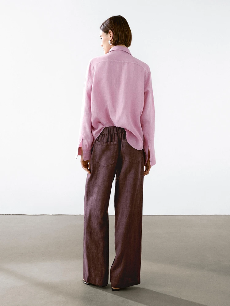 Pantalon droit avec poches 100 % lin