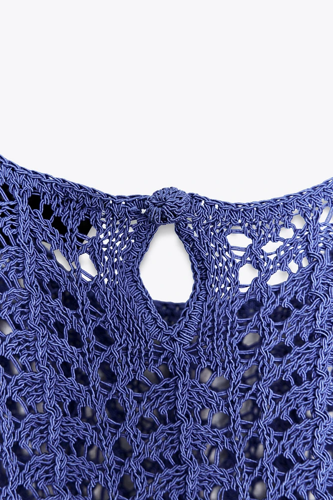 FRINGED CROCHET KNIT TOP